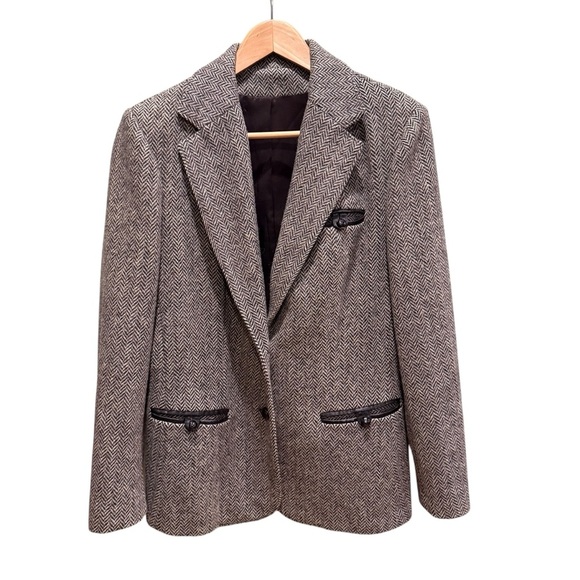 Vintage Manchester Women's 14 Herringbone Suit Jacket Blazer 100% Pure Wool - Picture 1 of 14